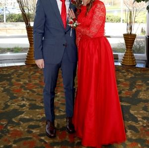 Red Formal Prom Homecoming Princess Lace Dress